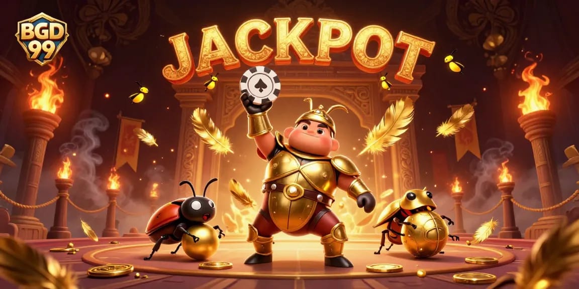 Join the excitement at BGD 99 with a victory celebration featuring unique casino characters.