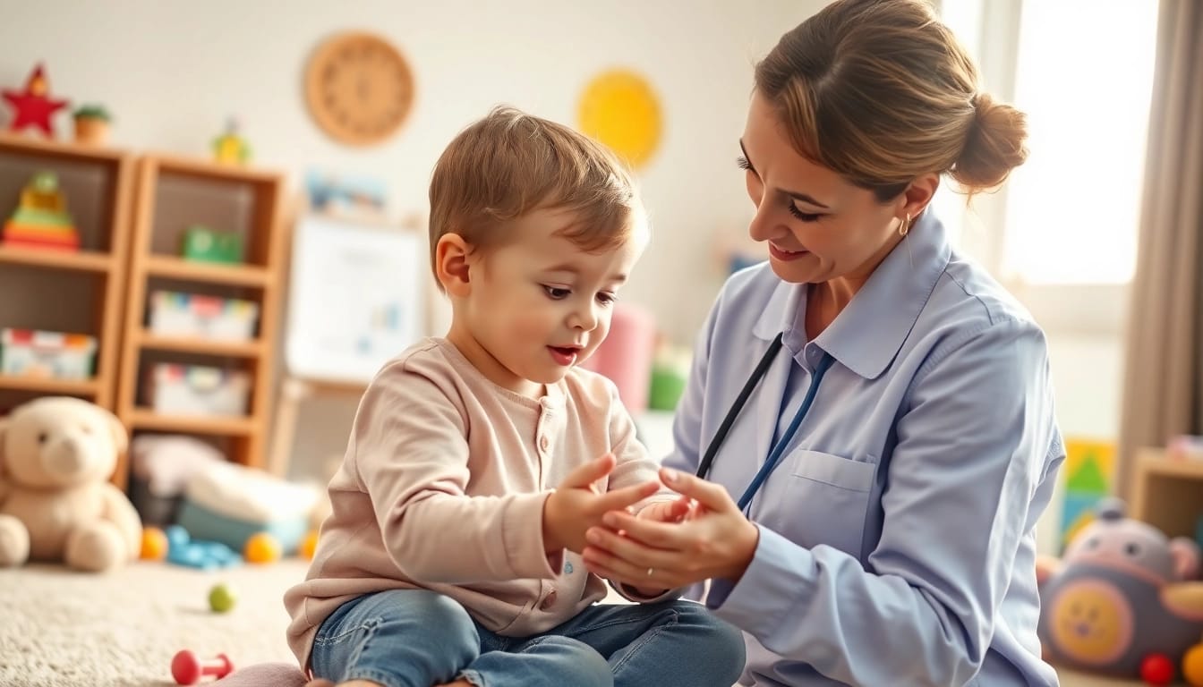 Engaged child in ABA therapy in Livonia with a professional therapist in a bright room.