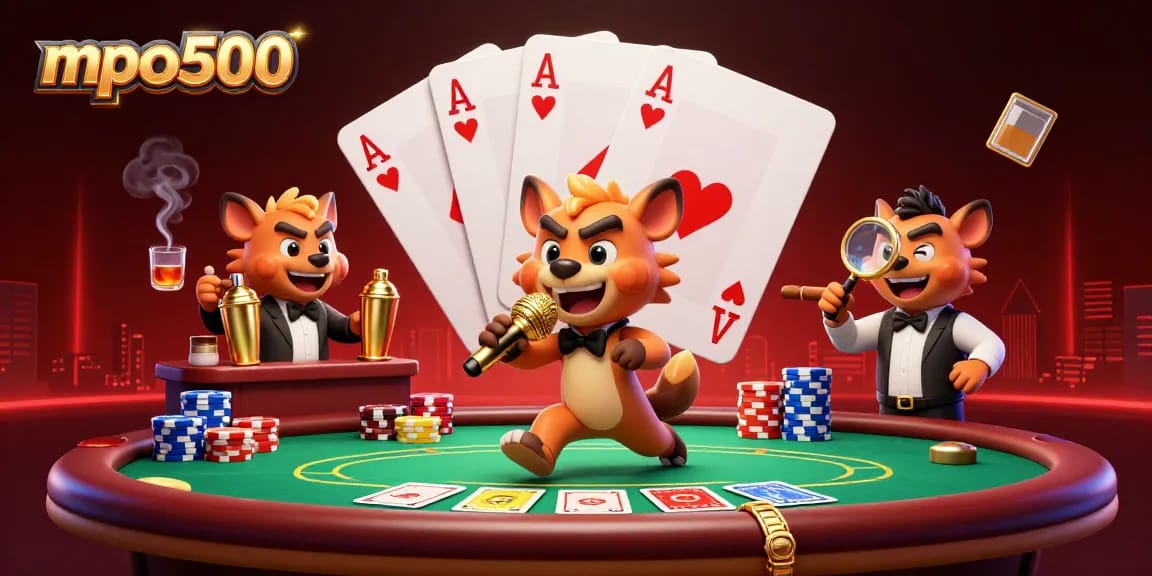 Join the fun at mpo500 with lively hyenas entertaining in a vibrant casino club.