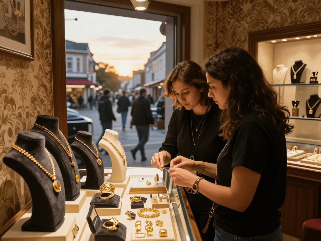mantra88 showcasing premium gold jewelry with expert assistance in an elegant boutique.