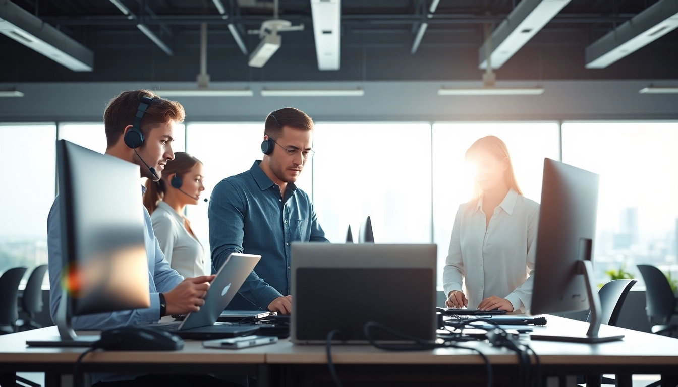 IT support for businesses team collaborating in a modern office, highlighting connectivity.