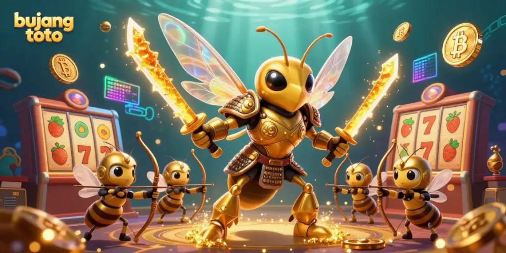 Engage with bujang toto through an exciting 3D casino illustration featuring dynamic slot elements and crypto coins.