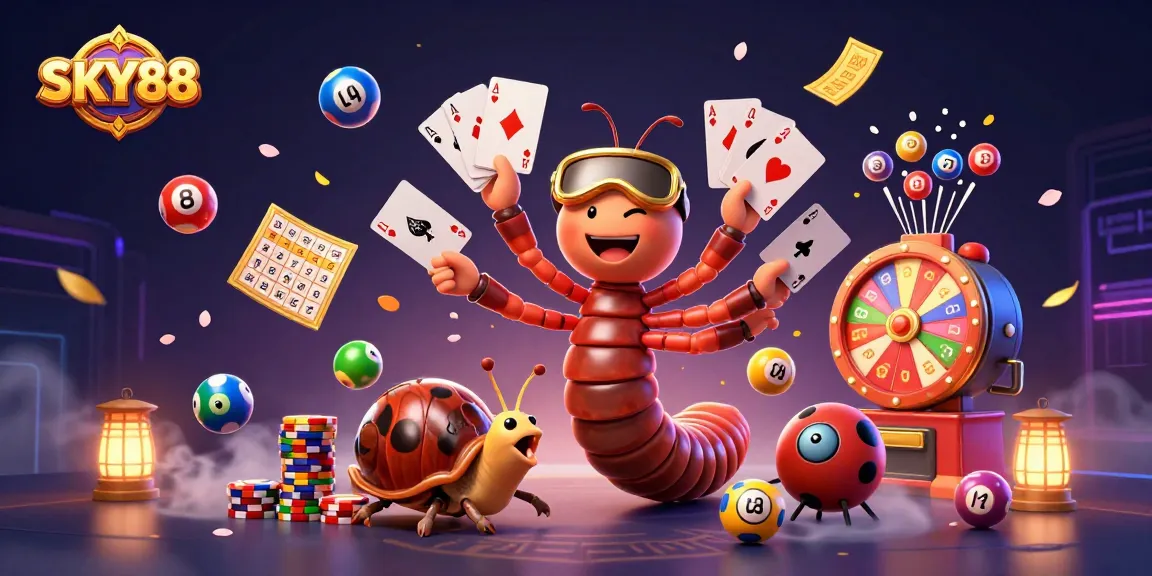 Experience thrilling gameplay at SKY88 with unique casino characters and dynamic lottery elements.