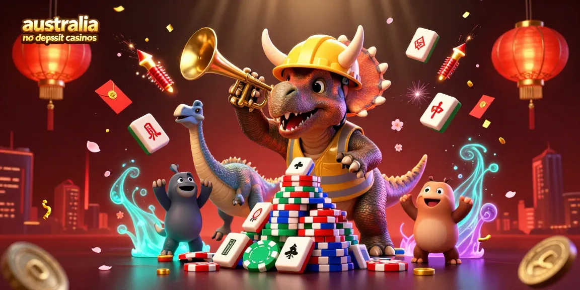 Experience australia no deposit casinos with a colorful, dynamic 3D illustration showcasing poker-themed elements.