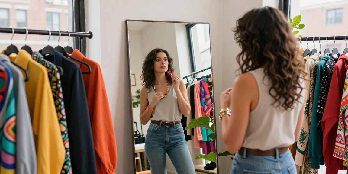 Consulenza d'immagine Milano: donna esplora il suo stile in un ambiente urbano luminoso.