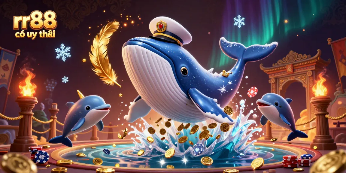 Experience the thrilling world of rr88 có uy tín with a whale and playful dolphins amidst a sea of coins.