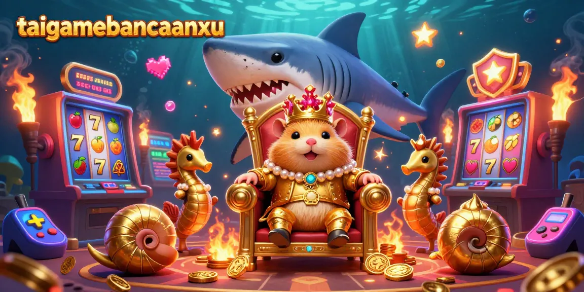 Engage with taigamebancaanxu through an exciting casino-themed underwater 3D illustration featuring vibrant slots and characters.
