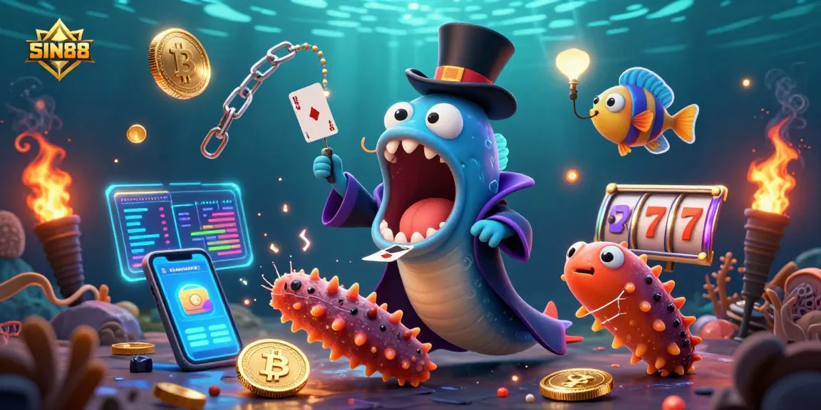 SIN88 showcases a magical underwater casino scene with vibrant characters and glowing crypto elements.
