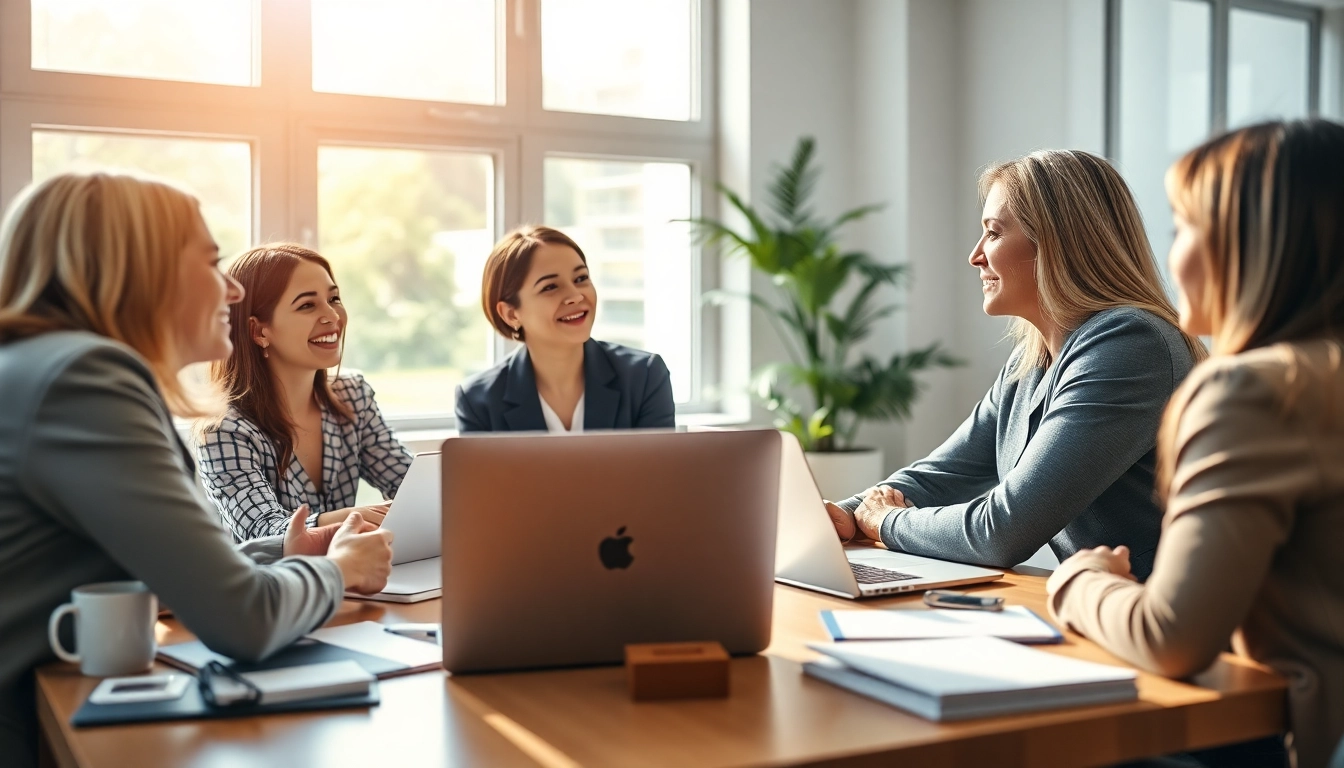 Engaging Career Coaching session with a coach and clients discussing strategies