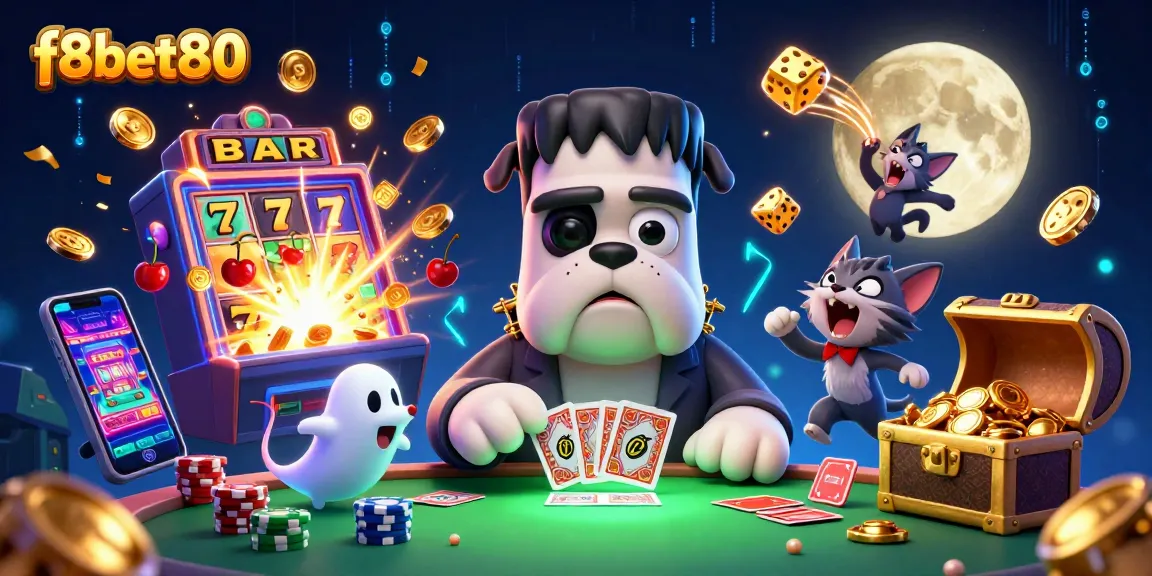 Experience the thrilling casino atmosphere of f8bet80 with cartoon characters and vibrant game elements.