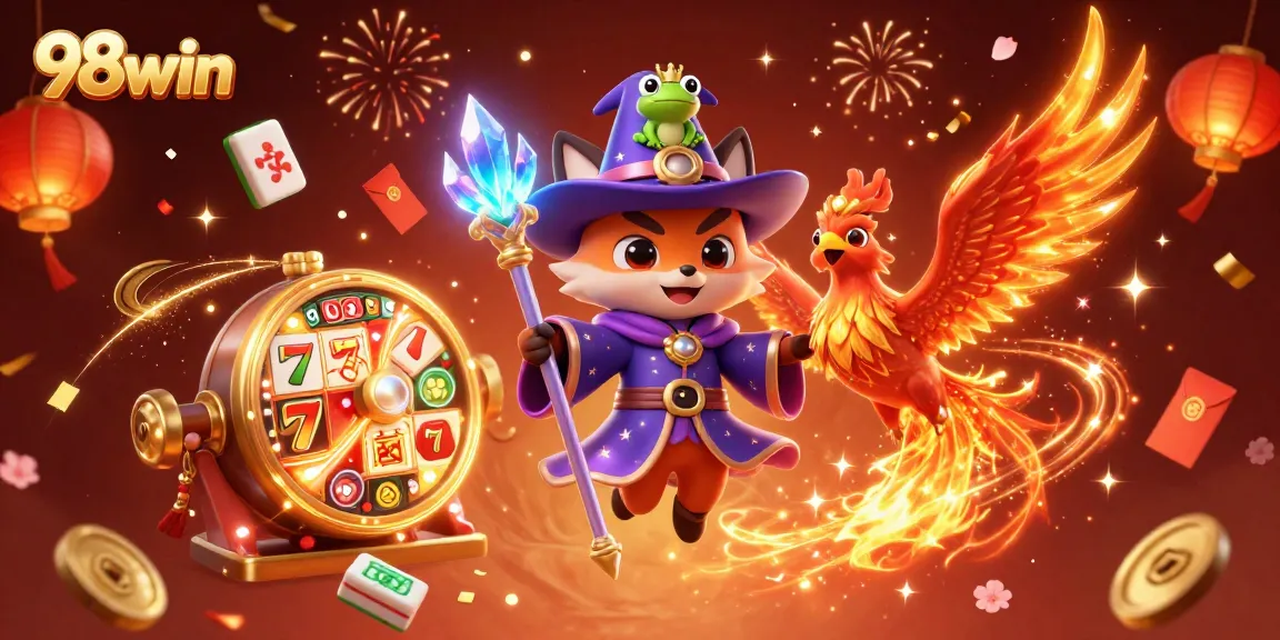 Engage in thrilling adventures with 98win's vibrant casino games and magical characters.