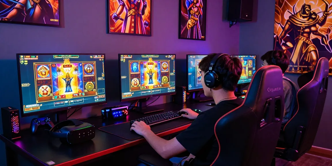 Exciting slot raja gaming setup highlighting immersive Zeus theme and vibrant atmosphere.