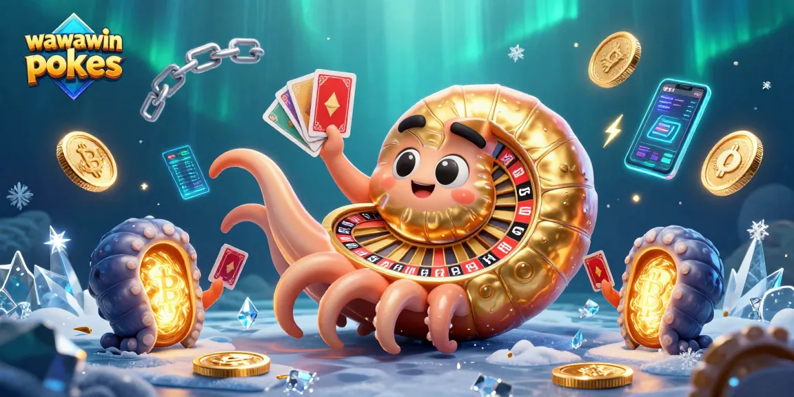 Spin wawawin pokies with a vibrant 3D scene showcasing ancient nautilus and crypto elements.