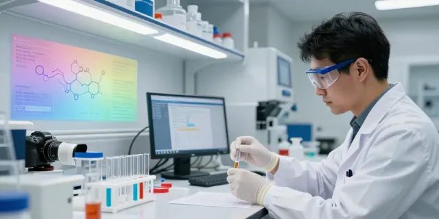 Researcher using Swiss Chems research chemicals in a modern laboratory setting.