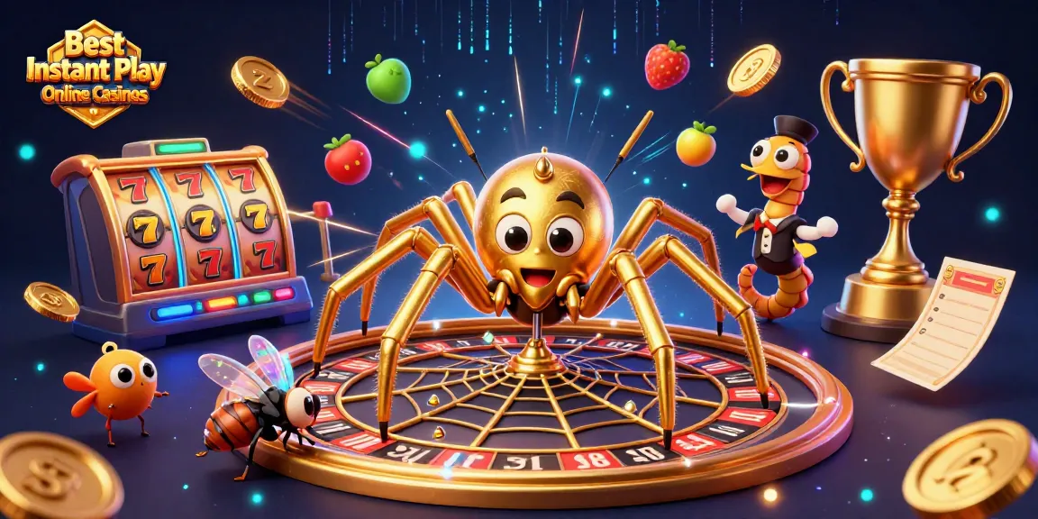 Experience the excitement of the Best Instant Play Online Casinos with this vibrant 3D casino illustration showcasing thrilling spins and bets.
