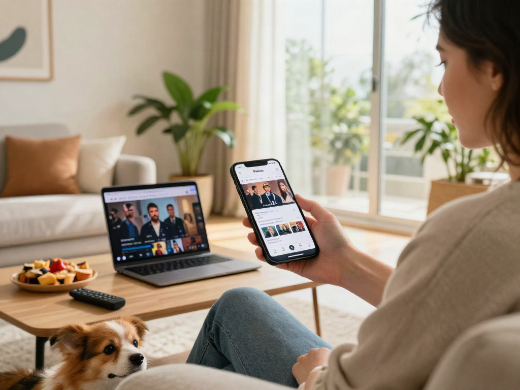 Pikashow apk download showcased on a smartphone in a cozy living room during streaming.