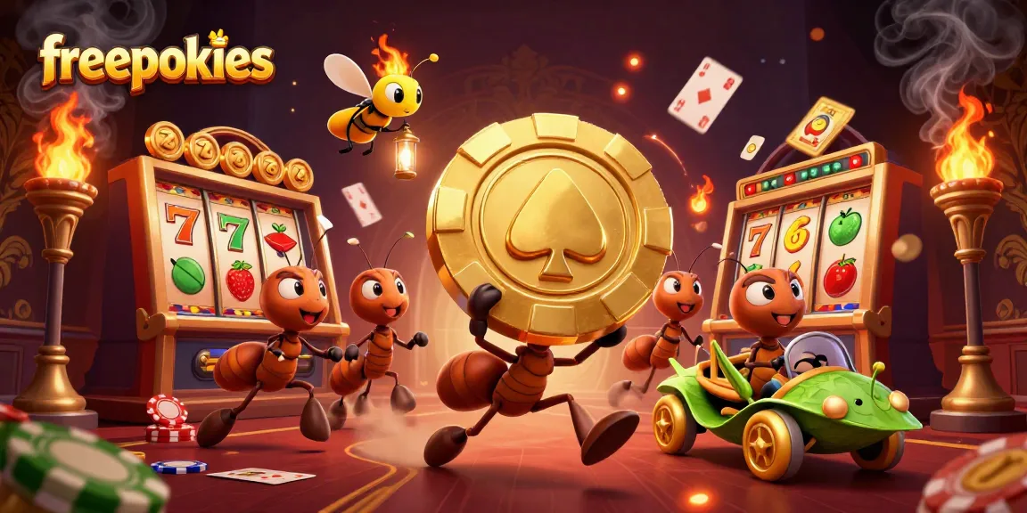 Win big with freepokies as a mischievous ant team carries a giant poker chip through a dynamic casino heist.