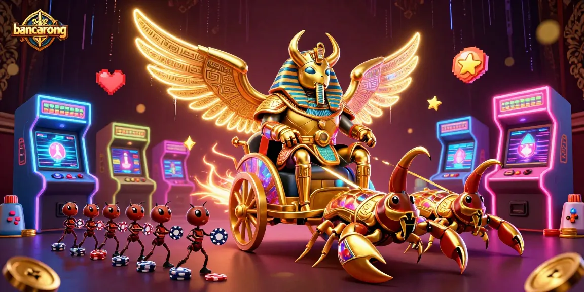 Play exciting games at bancarong with a 3D golden scarab and vibrant casino elements!
