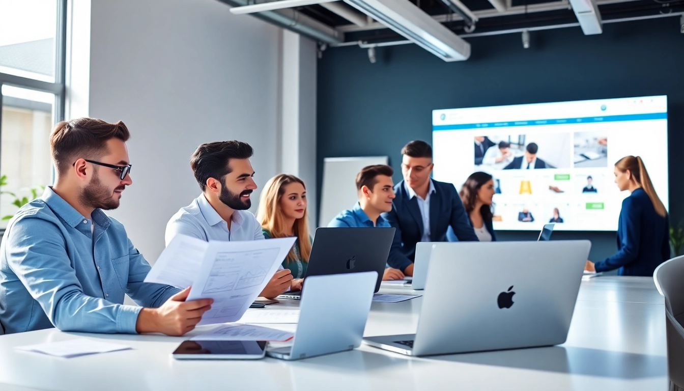 Showcase of Shopify website development services in a collaborative office with diverse team members.