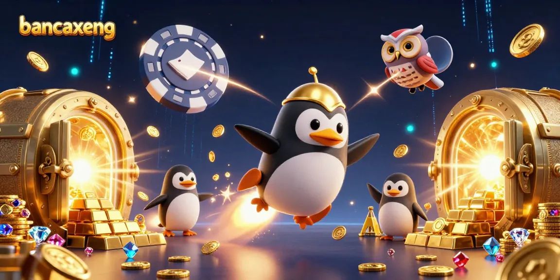 Engage in the thrilling world of bancaxeng with a golden penguin racing through a vibrant casino galaxy.