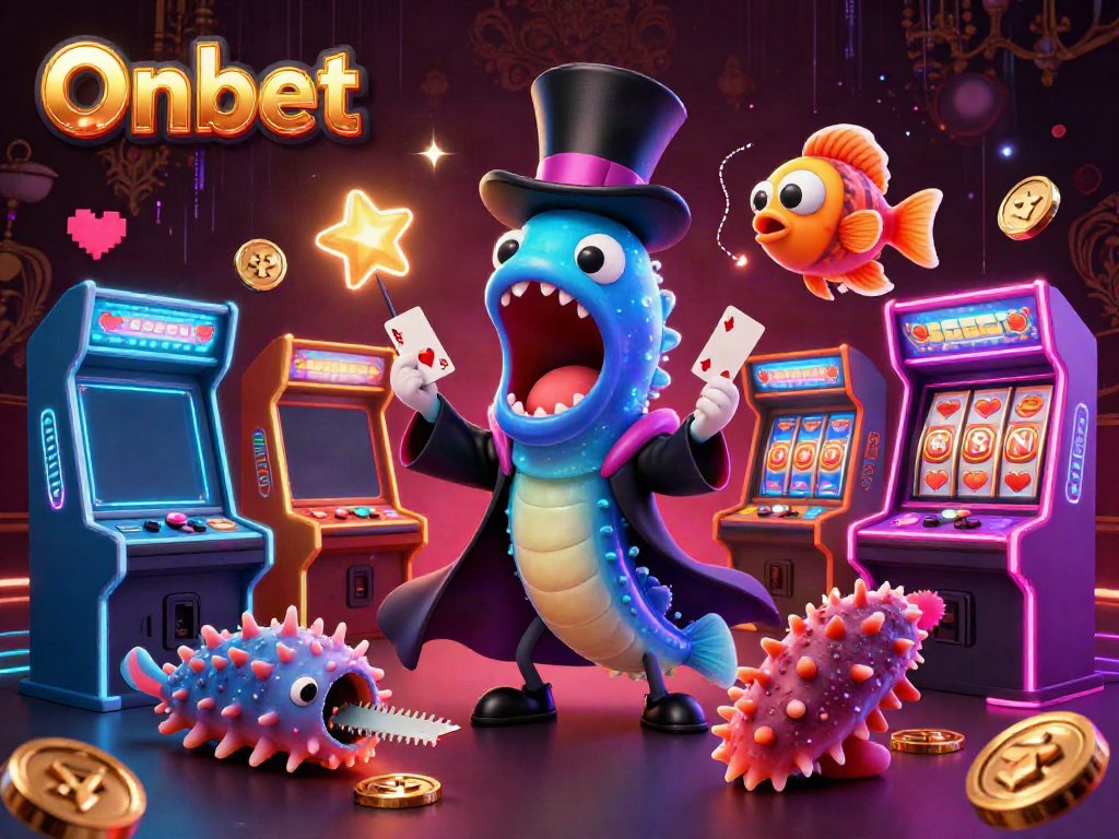Experience Onbet's vibrant gaming world with a magical deep-sea scene featuring unique characters and casino elements.