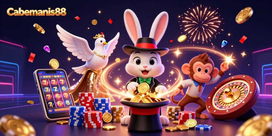 Cabemanis88 offers thrilling online gaming with vibrant characters and sparkling casino elements.