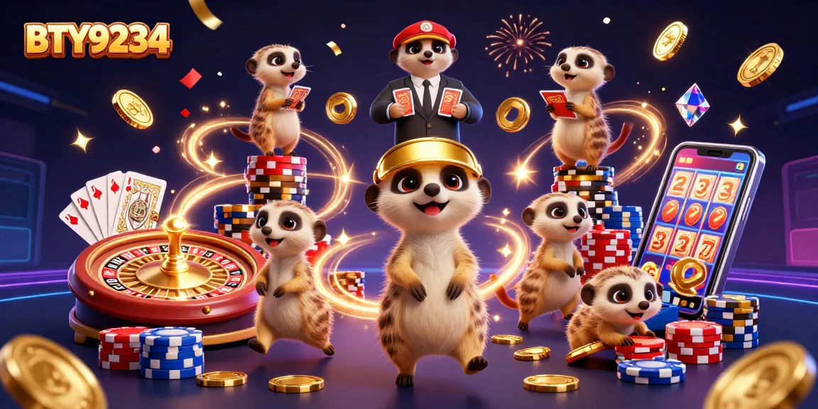 Engage with the exciting world of BTY9234 as meerkats run a lively casino, showcasing vibrant games and action.