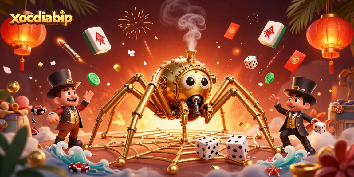xocdiabip offers a captivating 3D illustration showcasing a steampunk spider, illustrating the thrill of casino gaming.