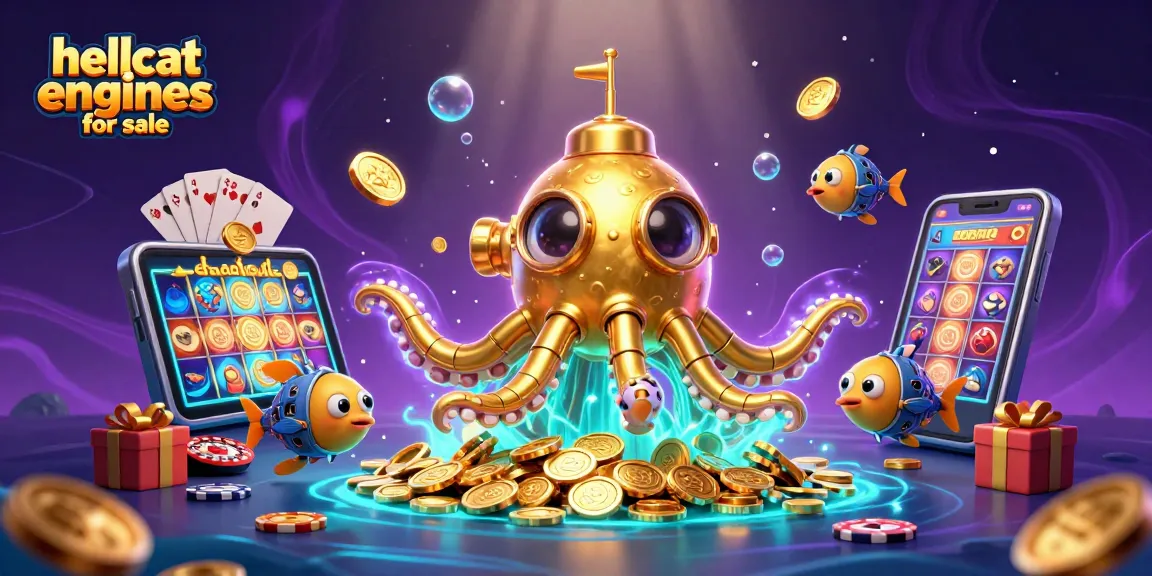 Engage with hellcat engines for sale as the golden kraken submarine emerges through coins, surrounded by slot games.