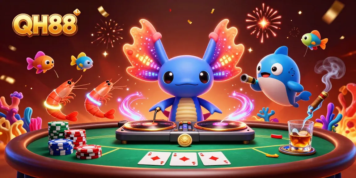 Experience thrilling gameplay at QH88 with vibrant sea creatures and poker elements in an energetic underwater scene.
