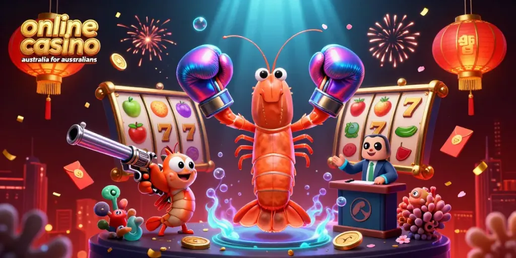 Experience thrilling gameplay with online casino australia for australians in this vibrant 3D digital scene.