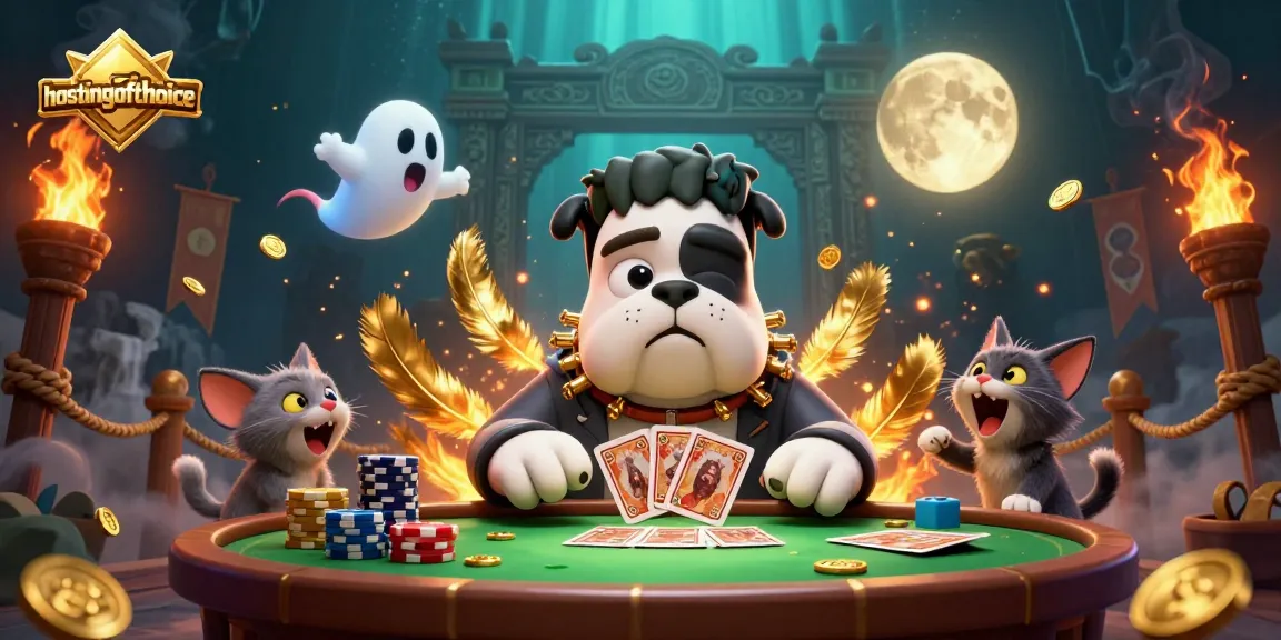Engage in the thrilling action of hostingofchoice with a cartoonish gambling scene featuring unique characters.