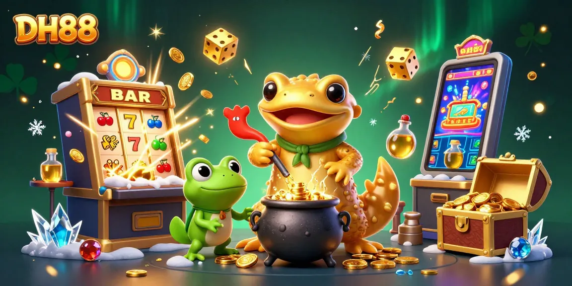 Experience thrilling wins with DH88's vibrant gold-themed casino adventure illustration.
