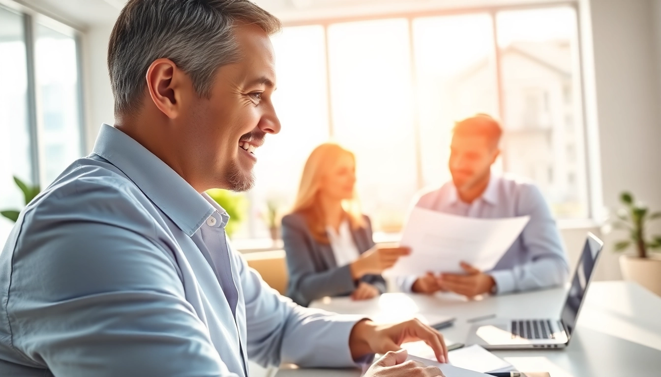 Offering Title Insurance Services in a professional office with an agent guiding clients.