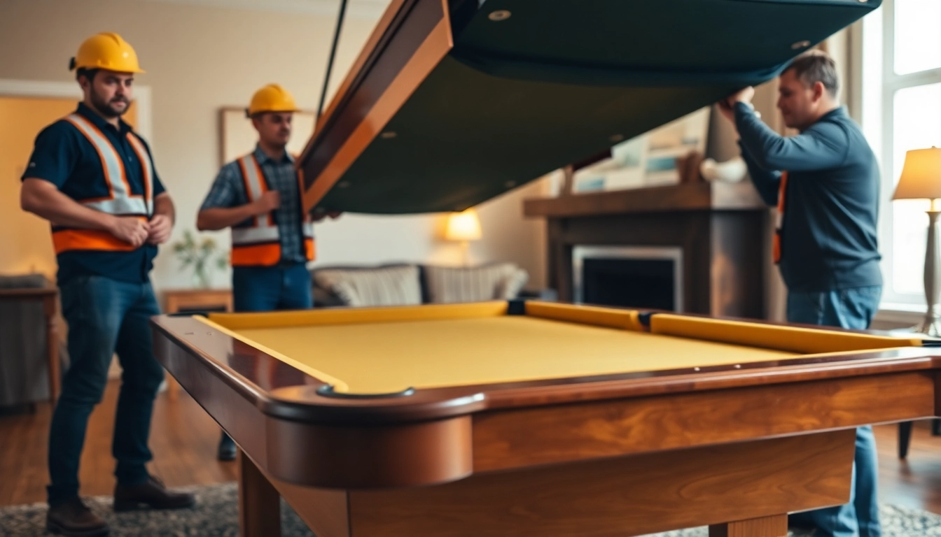 Expert game table movers services ensuring safe transportation of a pool table.