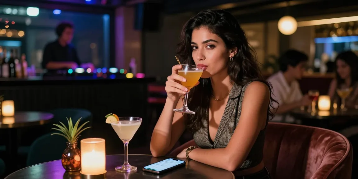Gái gọi hòa mình vào không khí sôi động tại quán bar hiện đại.