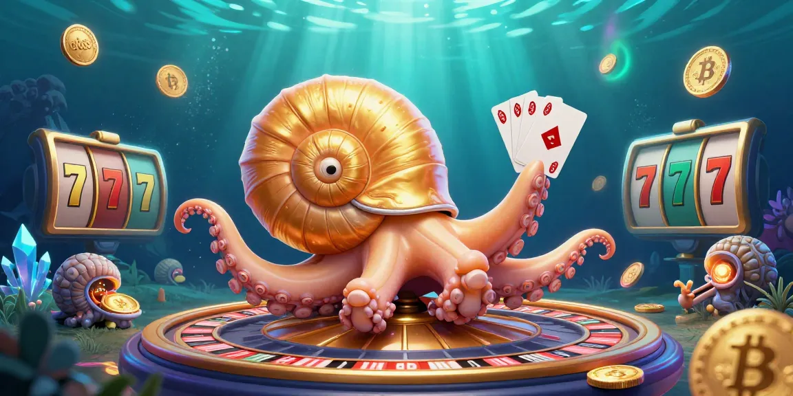 Engage in thrilling gaming with ok88 featuring a cartoon nautilus casino scene filled with colorful slot reels and crypto elements.