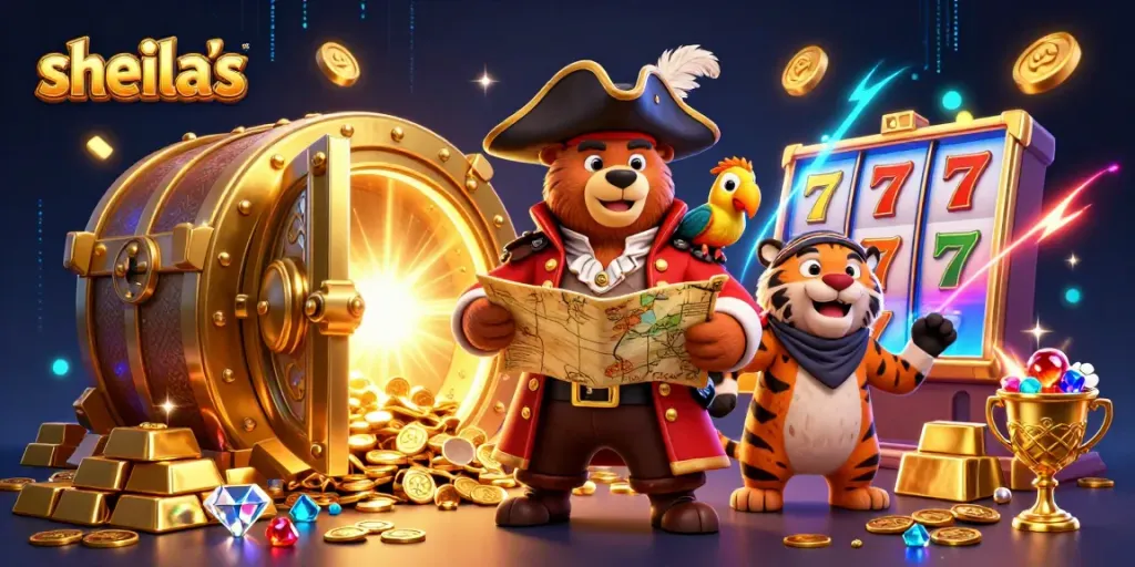 Spin the reels with sheila's captivating casino scene featuring treasure and excitement.