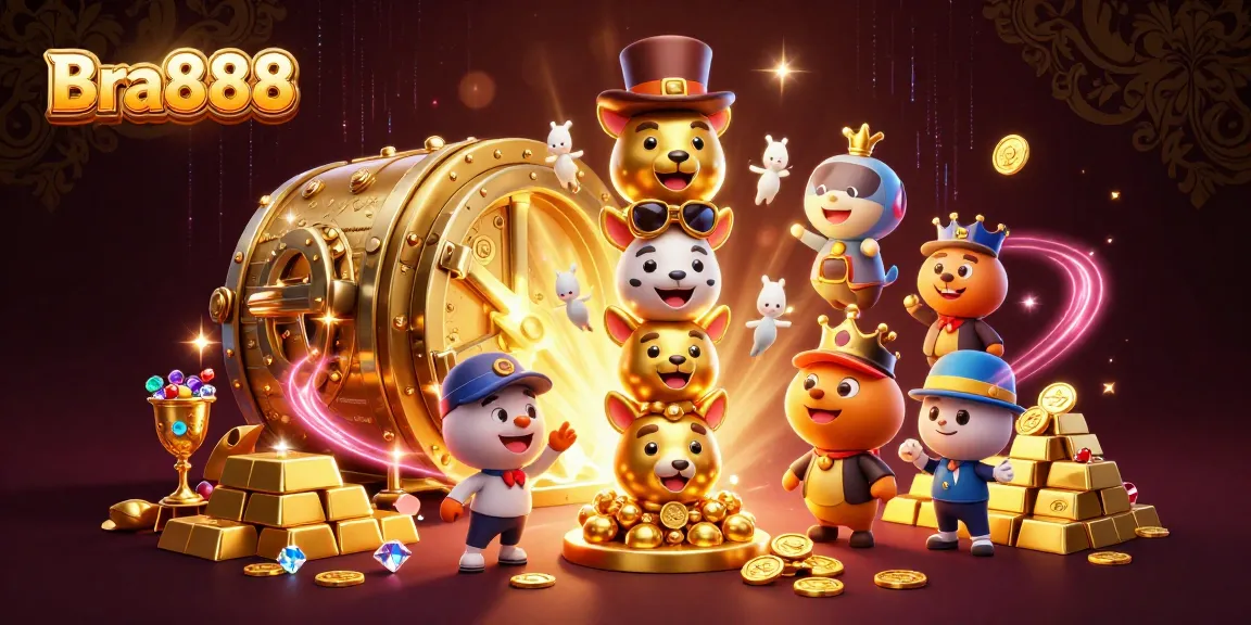 Experience the vibrant excitement of Bra888 with dynamic casino elements in this lively 3D illustration.