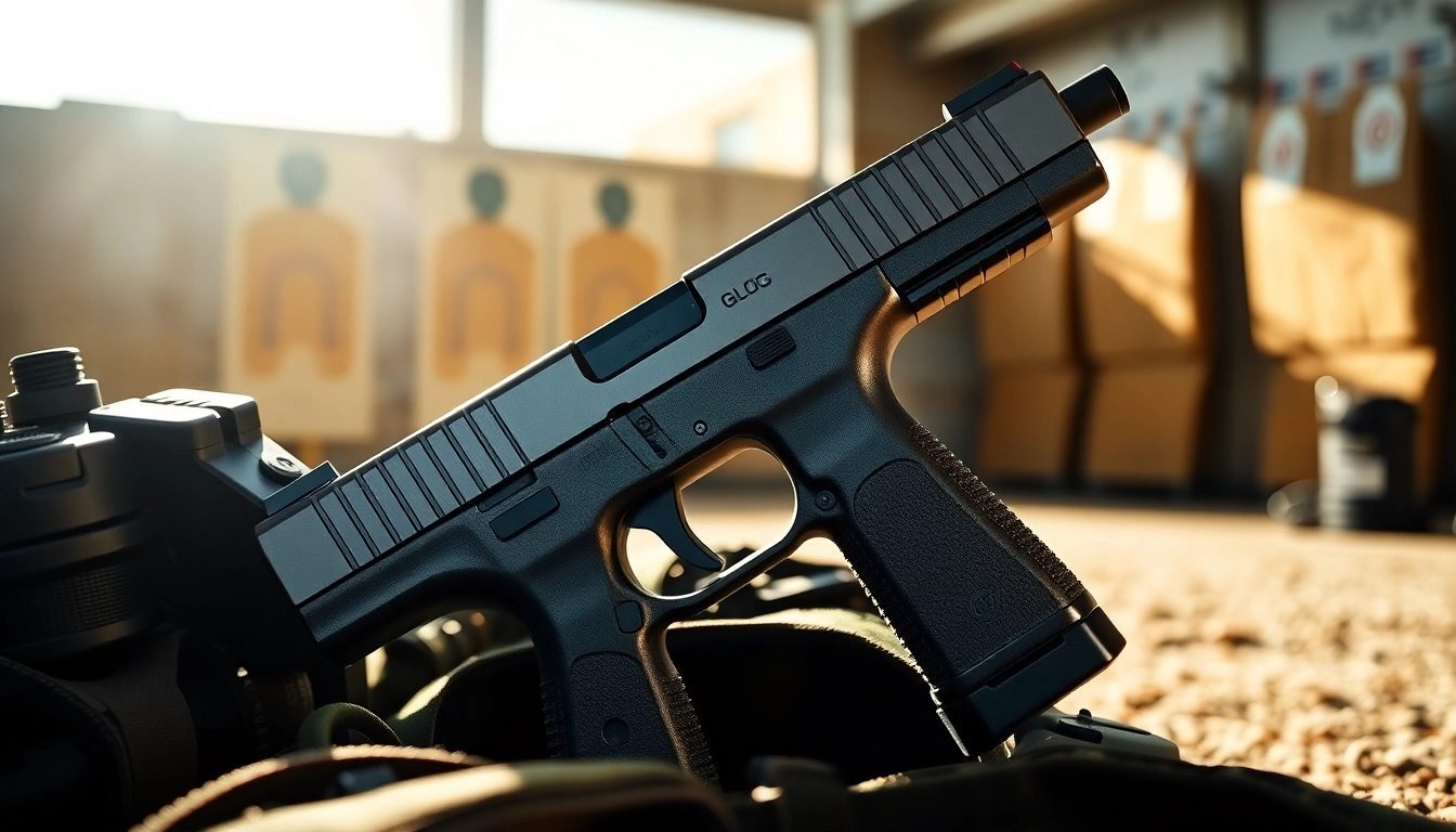 A shooter holds a Glock 43X MOS, showcasing its features and tactical gear in action.