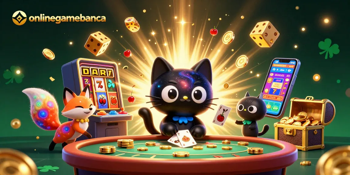Engage in vibrant casino action at onlinegamebanca, where a cosmic black hole cat attracts golden chips and cards.