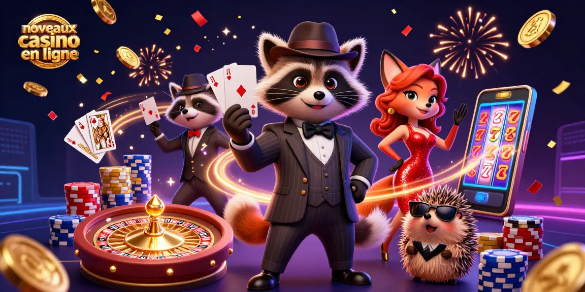 Jouez aux nouveaux casinos en ligne avec élégance, entouré de personnages de casino animés.