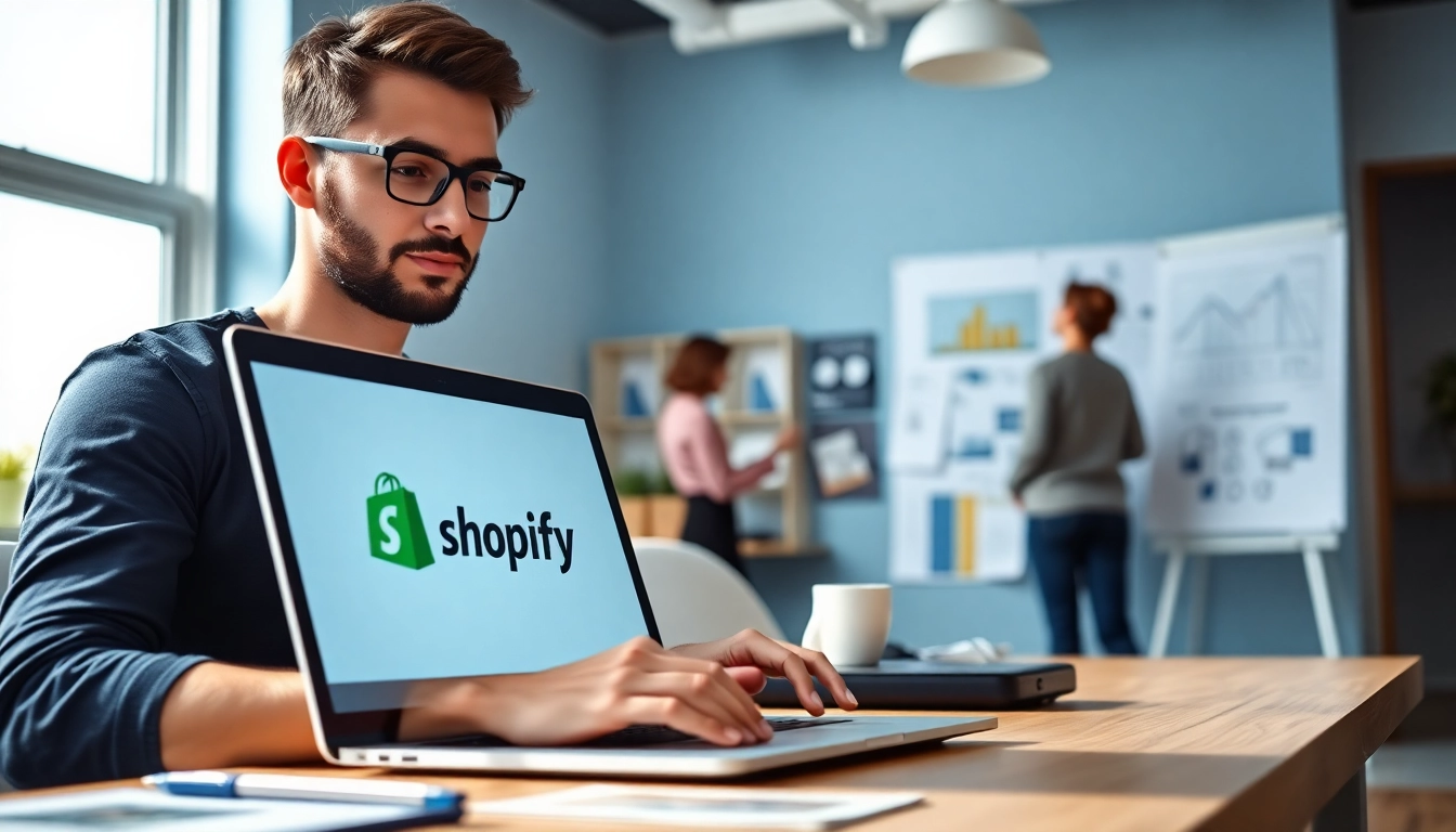 Engaging Shopify website development services showcased by a professional in a bright office environment.