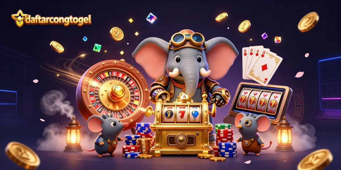 Experience the thrill at daftarcongtogel with steampunk elephants operating a golden slot machine amidst flying coins.