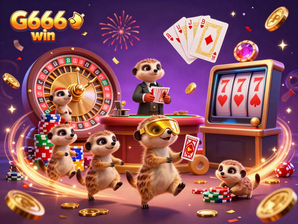 Experience the thrill of G666 win with meerkats operating a vibrant casino filled with action and excitement.