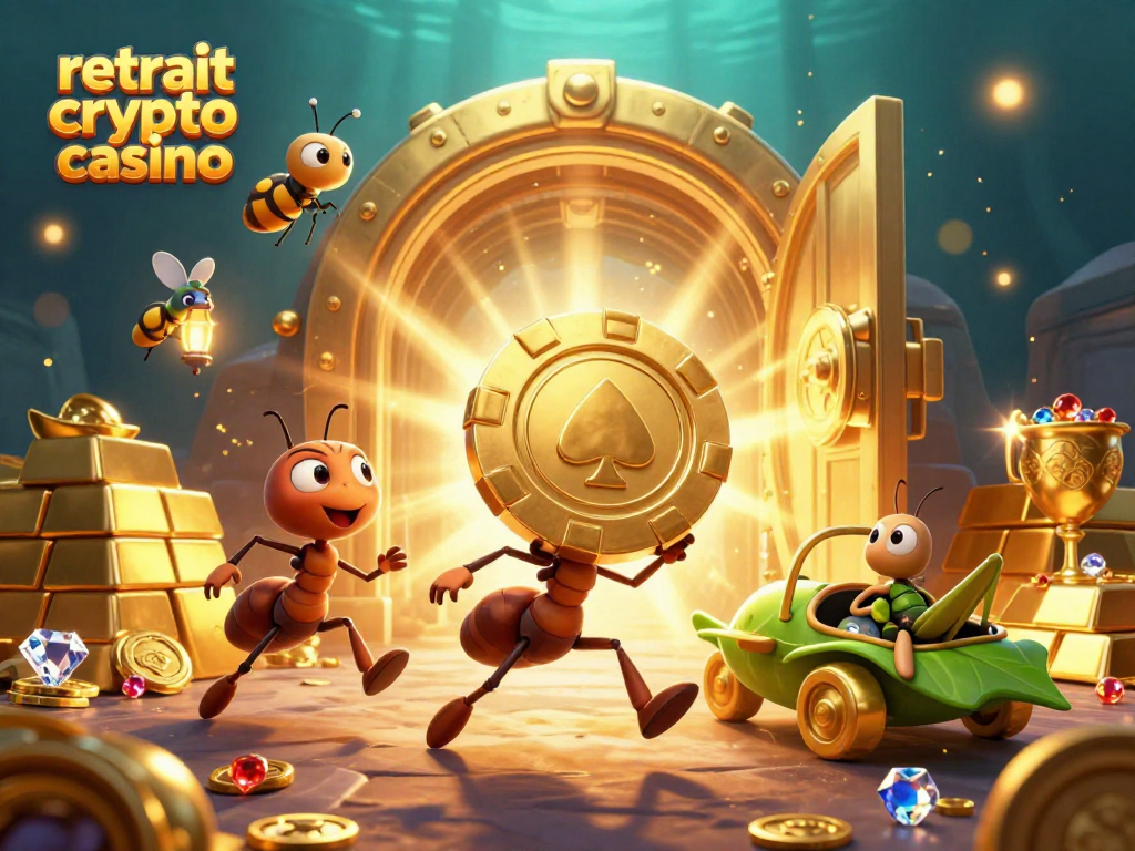 Retrait crypto casino rapide avec des fourmis et un perce-oreille dans un tunnel rempli de trésors.