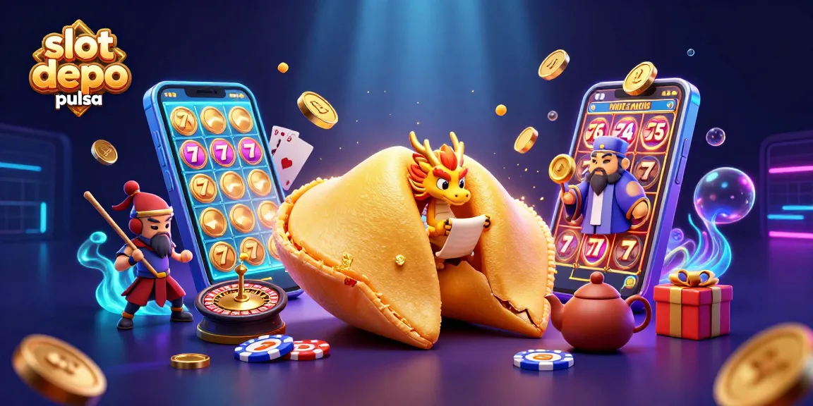 Spin and win with slot depo pulsa, featuring a dynamic casino scene of vibrant games and joyous characters.