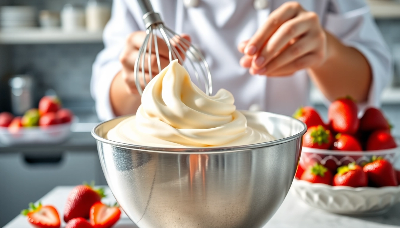 Bereiden van mousseline met verse ingrediënten in een helder, professioneel keukengebruik.