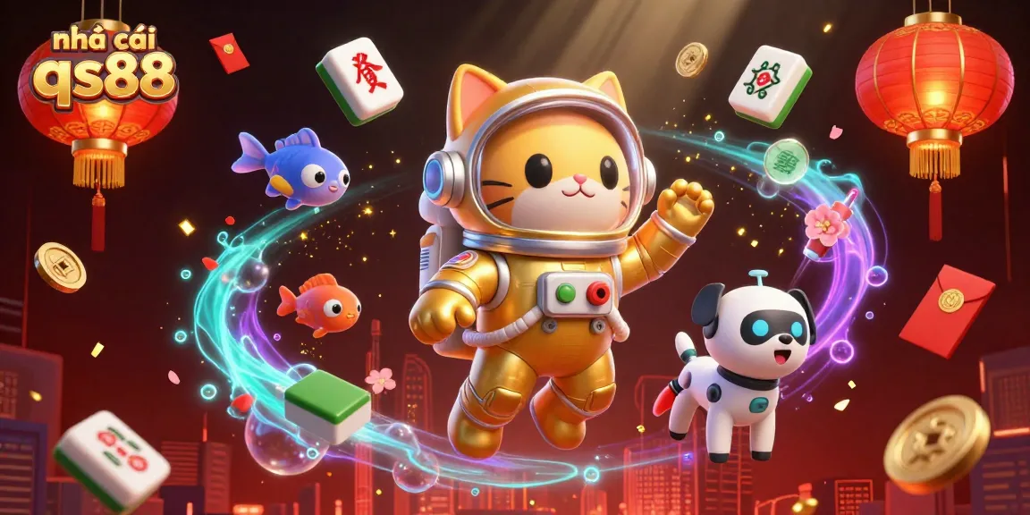Experience thrilling games at nhà cái qs88 with vibrant 3D characters in a casino-themed illustration.