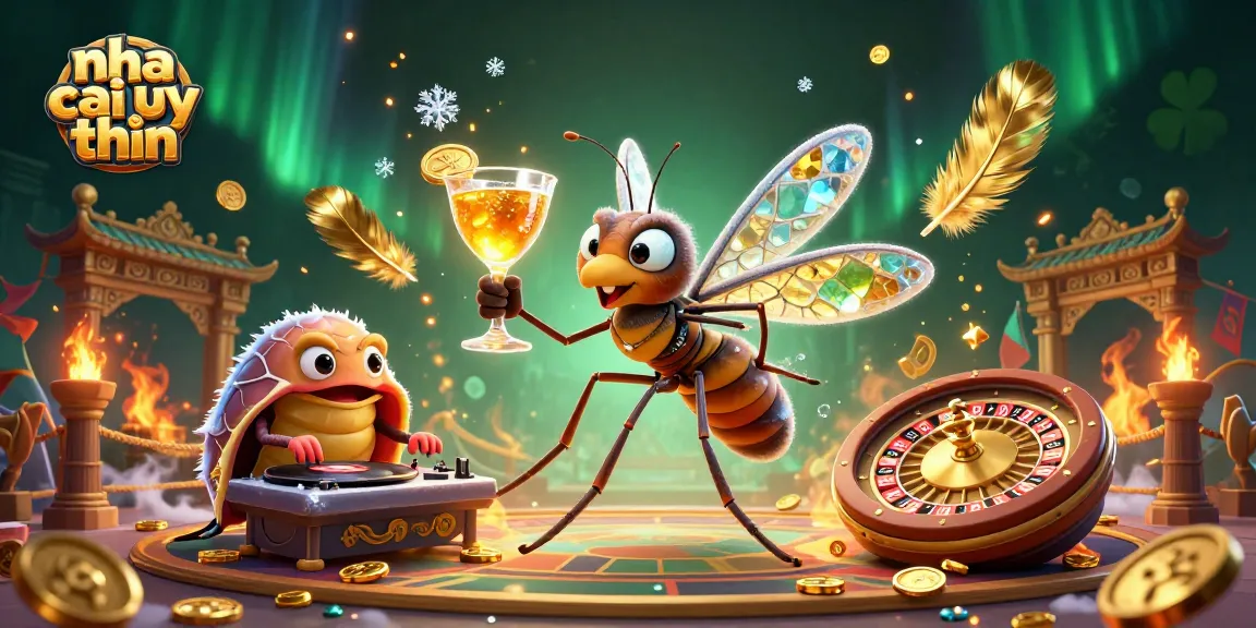 Engage with nha cai uy tin while enjoying a dynamic scene with a frozen mosquito mascot and lavish casino elements